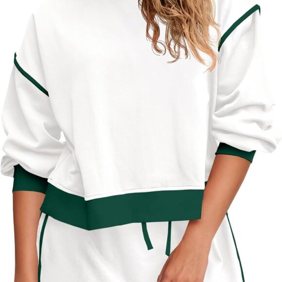 Womens Sweatsuits 2 Piece Set Crewneck Sweatshirts High Waisted Skort Skirts Ten - Picture 1 of 6